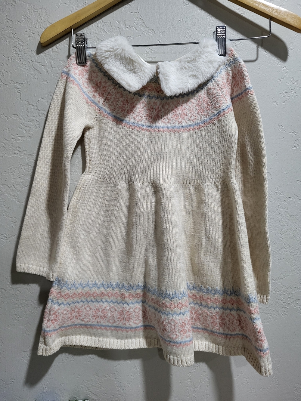 Nannette Cream Knit Dress with Pink and Blue Fair Isle